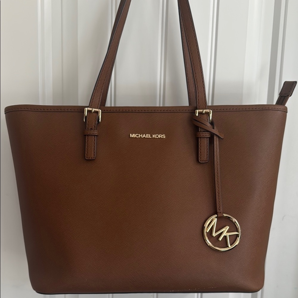 Michael Kors Brown Saffiano Leather Tote with Gold Accents
